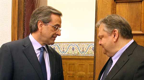 Samaras e Venizelos, líderes da Nova Democracia e PASOK